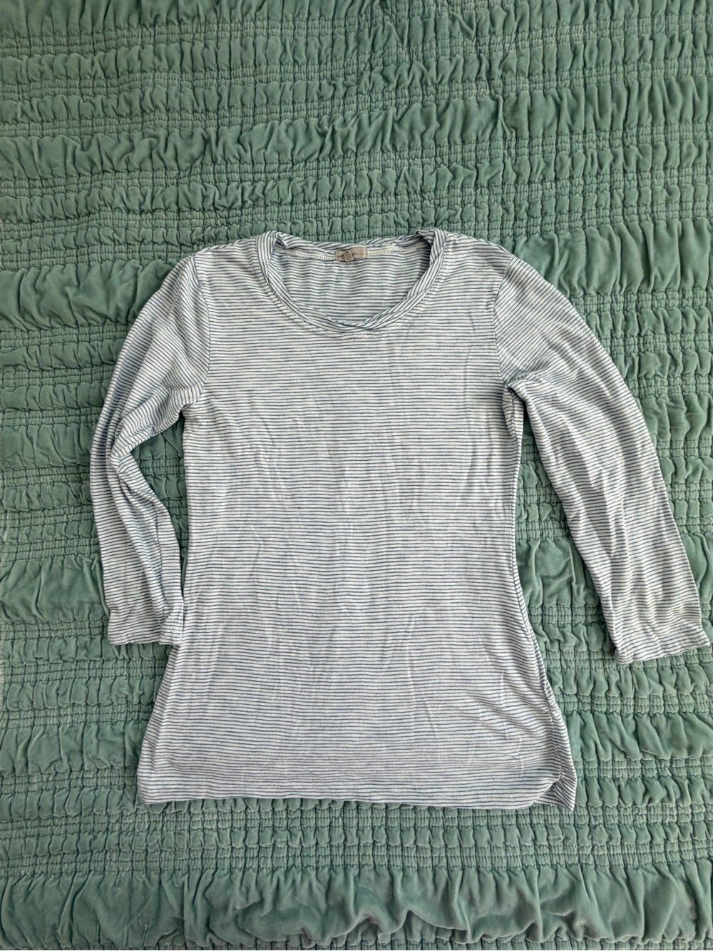 Striped Long Sleeve Crewneck Tee - Light Blue/White-Med